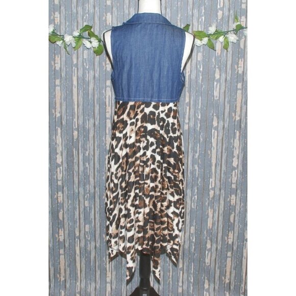 NWT Boutique Denim & Cheetah Print Vest Western Duster Sleeveless Jacket Size S - Picture 8 of 10